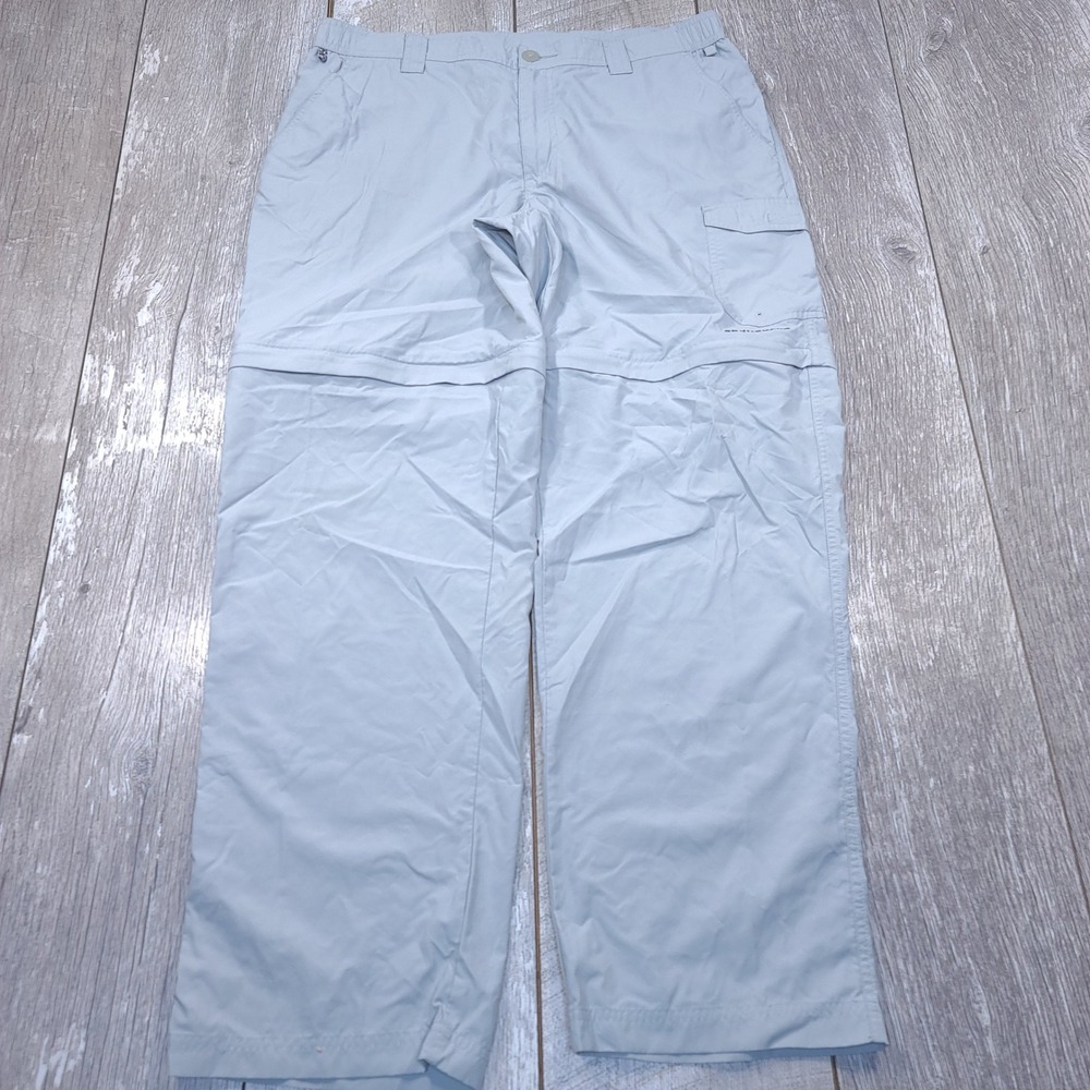 Columbia PFG Convertible Pants Mens 36x32 Gray Omni-Shade Fishing Hiking Zip Off